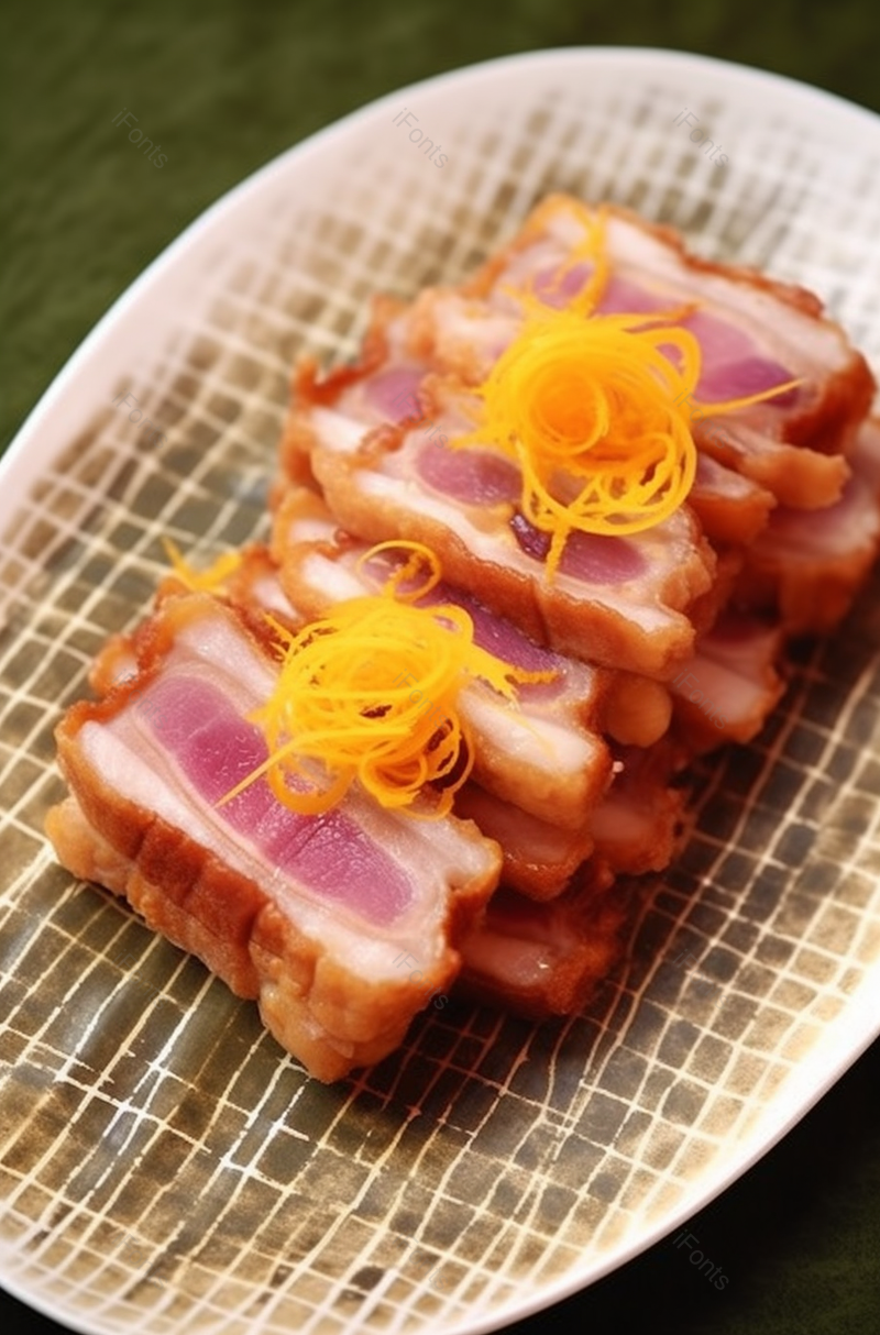 秘制叉烧煎炸食品精致摆盘实拍图,高清,摄影图,摄影图片,图片大全,摄影图免费下载